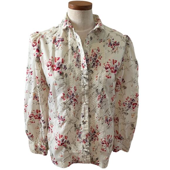 Vintage 70s Panther accordion pleated blouse red floral print - Picture 1 of 5